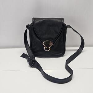 Vintage Crossbody Shoulder Bag Purse Black Leather Chunky Button Closure